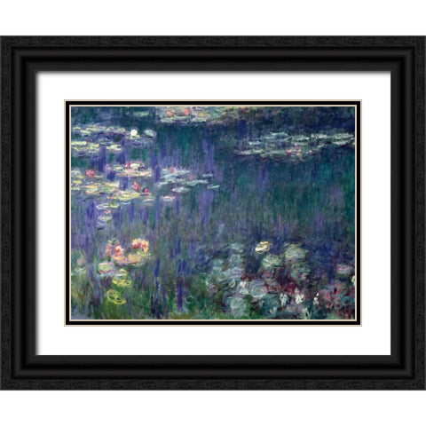 Waterlilies- Green Reflections Black Ornate Wood Framed Art Print with Double Matting by Monet, Claude