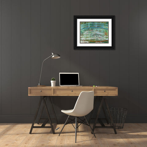 Water Lily Pool Black Ornate Wood Framed Art Print with Double Matting by Monet, Claude