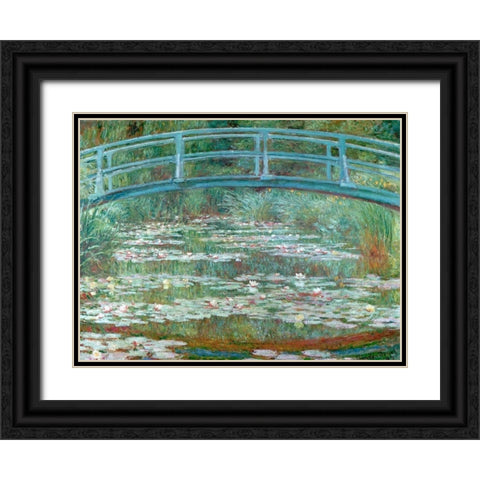 Water Lily Pool Black Ornate Wood Framed Art Print with Double Matting by Monet, Claude