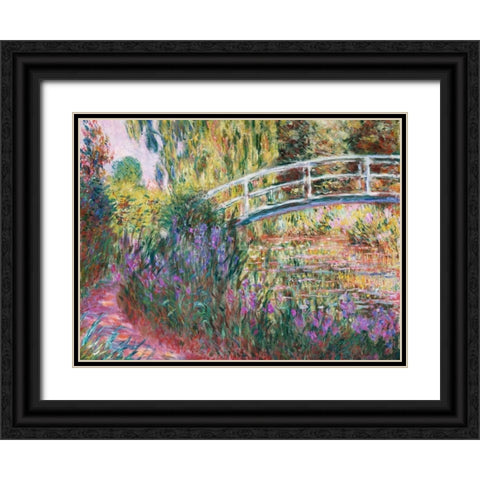 The Japanese Bridge Pond with Water Lillies Black Ornate Wood Framed Art Print with Double Matting by Monet, Claude