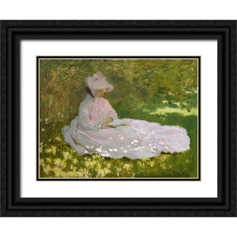 Springtime Black Ornate Wood Framed Art Print with Double Matting by Monet, Claude