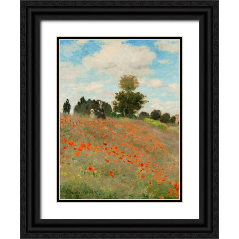 Coquelicots Black Ornate Wood Framed Art Print with Double Matting by Monet, Claude