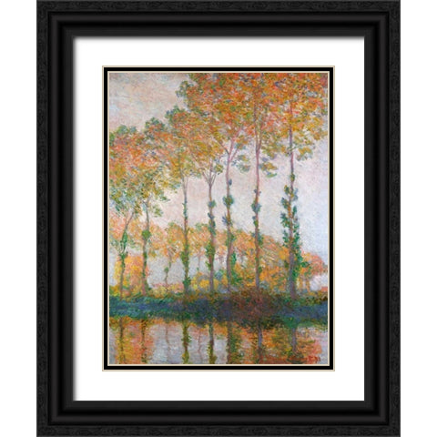 Poplars on the Banks of the l Epte Autumn Black Ornate Wood Framed Art Print with Double Matting by Monet, Claude