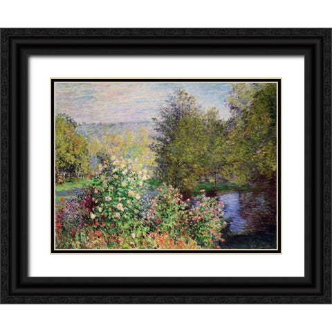 A corner of the Garden at Montgeron Black Ornate Wood Framed Art Print with Double Matting by Monet, Claude
