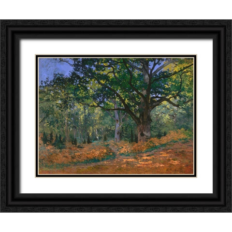 The Bodmer Oak Fontainebleau Forest Black Ornate Wood Framed Art Print with Double Matting by Monet, Claude