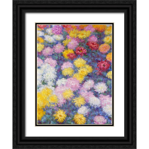 Chrysanthemums Black Ornate Wood Framed Art Print with Double Matting by Monet, Claude