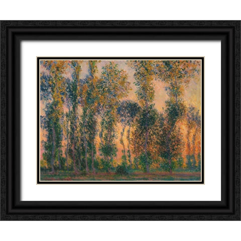 Poplars at Giverny - Sunrise Black Ornate Wood Framed Art Print with Double Matting by Monet, Claude