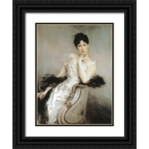 Signora in bianco Black Ornate Wood Framed Art Print with Double Matting by Boldini, Giovanni