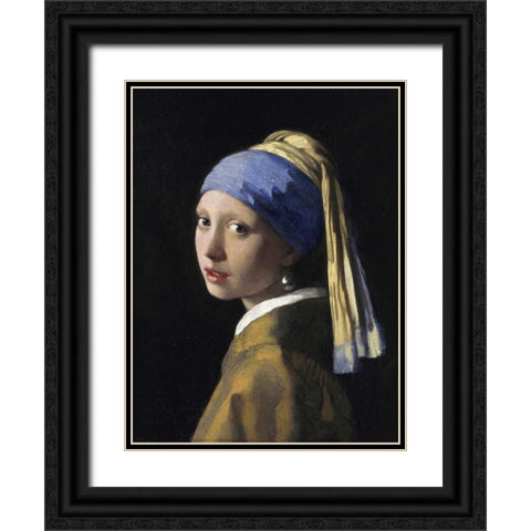 Girl With A Pearl Earring Black Ornate Wood Framed Art Print with Double Matting by Vermeer, Jan