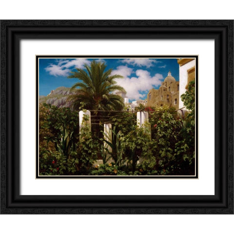 Garden of an Inn Capri Black Ornate Wood Framed Art Print with Double Matting by Leighton, Frederic