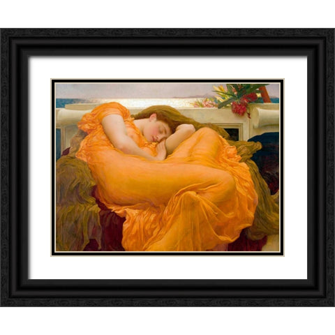 Flaming June Black Ornate Wood Framed Art Print with Double Matting by Leighton, Frederic