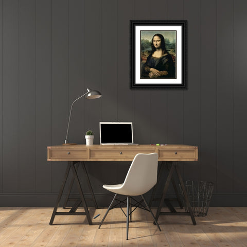 Monna Lisa Black Ornate Wood Framed Art Print with Double Matting by da Vinci, Leonardo