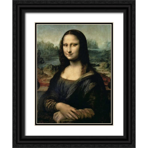Monna Lisa Black Ornate Wood Framed Art Print with Double Matting by da Vinci, Leonardo