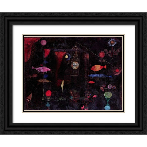 Fish Magic Black Ornate Wood Framed Art Print with Double Matting by Klee, Paul
