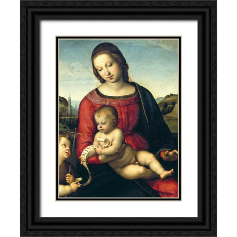 Madonna Terranuova Black Ornate Wood Framed Art Print with Double Matting by Raffaello