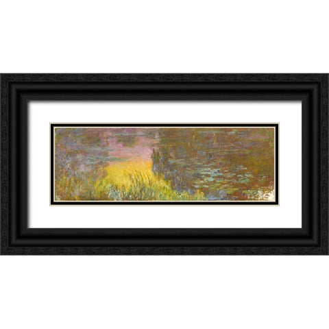 The Water Lilies - Setting Sun Black Ornate Wood Framed Art Print with Double Matting by Monet, Claude