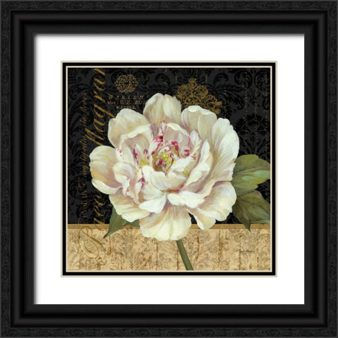 Antique Still Life Peony Black Ornate Wood Framed Art Print with Double Matting by Gladding, Pamela