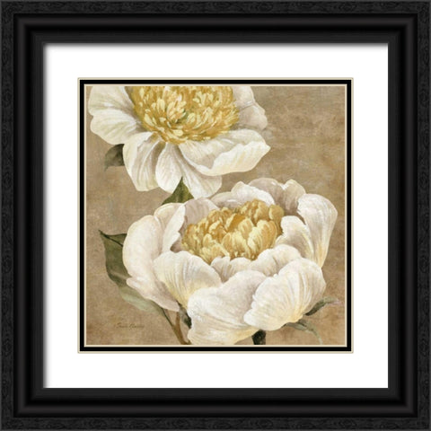 Up Close Cream Peony Black Ornate Wood Framed Art Print with Double Matting by Gladding, Pamela