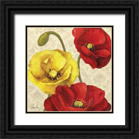 Red and Yellow Poppy Damask I Black Ornate Wood Framed Art Print with Double Matting by Milan, Vittorio