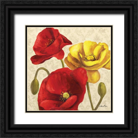 Red and Yellow Poppy Damask II Black Ornate Wood Framed Art Print with Double Matting by Milan, Vittorio