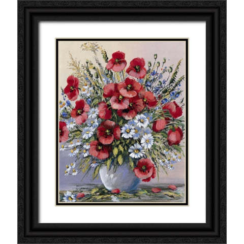 Red poppies Black Ornate Wood Framed Art Print with Double Matting by Paleta, Anna