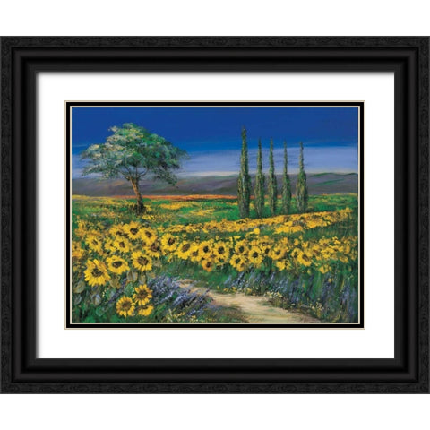 Field of sunflowers Black Ornate Wood Framed Art Print with Double Matting by Paleta, Anna