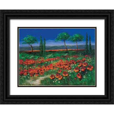 Field of primroses Black Ornate Wood Framed Art Print with Double Matting by Paleta, Anna