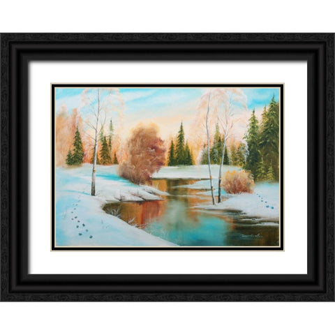 Oil forestlake I Black Ornate Wood Framed Art Print with Double Matting by Natalia, Gusak