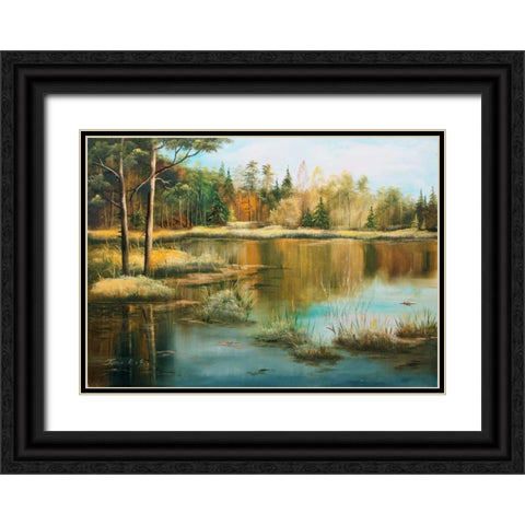Oil forestlake II Black Ornate Wood Framed Art Print with Double Matting by Natalia, Gusak