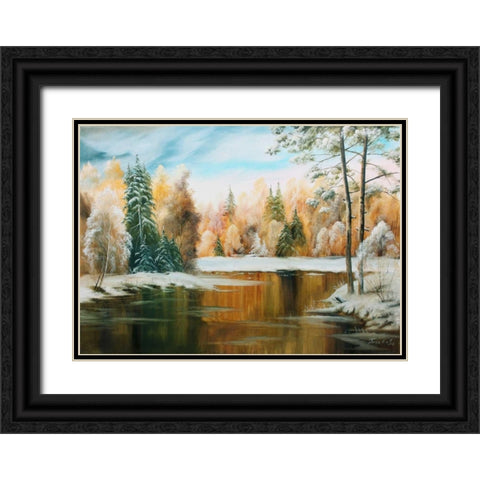 Oil forestlake III Black Ornate Wood Framed Art Print with Double Matting by Natalia, Gusak
