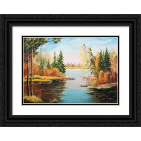Oil forestlake IV Black Ornate Wood Framed Art Print with Double Matting by Natalia, Gusak