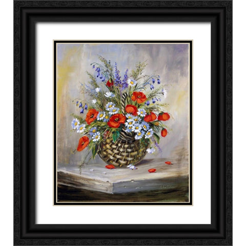 Blooming basket Black Ornate Wood Framed Art Print with Double Matting by Schottler, Katharina