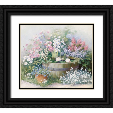 Water-lilies Black Ornate Wood Framed Art Print with Double Matting by Motz, Peter