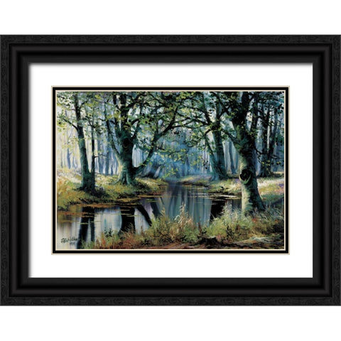 Tranquillity by the trees Black Ornate Wood Framed Art Print with Double Matting by Withaar, Reint