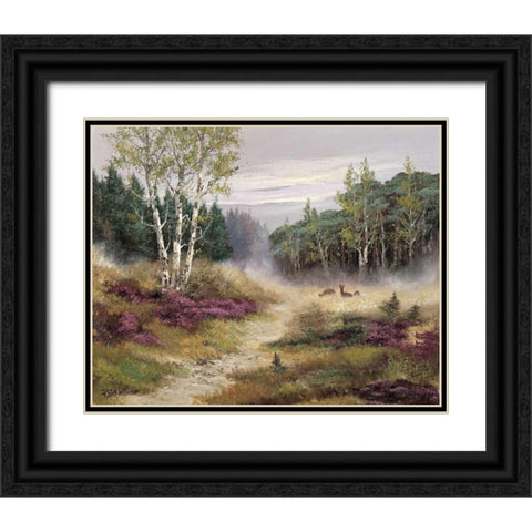 Watching the deers Black Ornate Wood Framed Art Print with Double Matting by Withaar, Reint