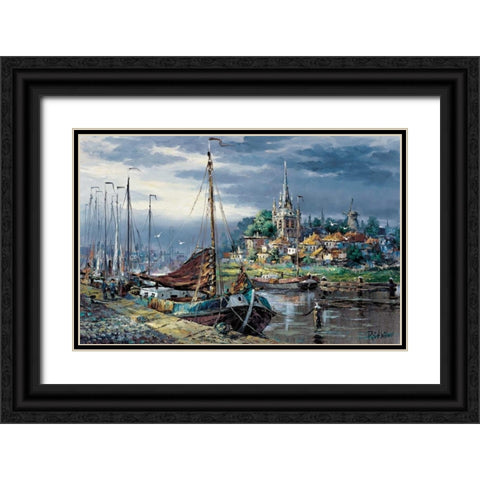 Picturesque harbour view Black Ornate Wood Framed Art Print with Double Matting by Withaar, Reint