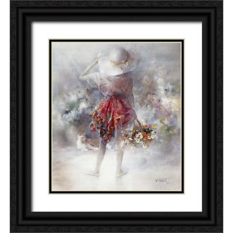 Flower-girl Black Ornate Wood Framed Art Print with Double Matting by Haenraets, Willem