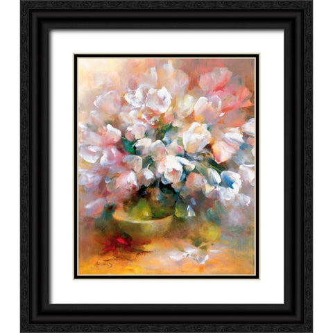 Sparkling white tulips II Black Ornate Wood Framed Art Print with Double Matting by Haenraets, Willem