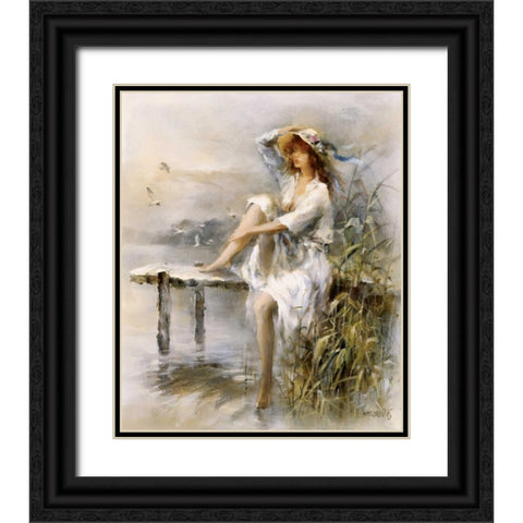 Waterside Black Ornate Wood Framed Art Print with Double Matting by Haenraets, Willem