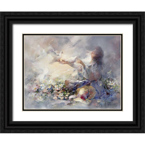 Romantic reflections Black Ornate Wood Framed Art Print with Double Matting by Haenraets, Willem