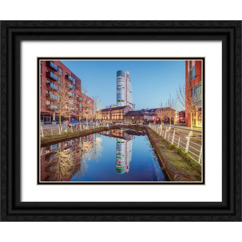Canal reflections, Leeds Black Ornate Wood Framed Art Print with Double Matting by Frank, Assaf