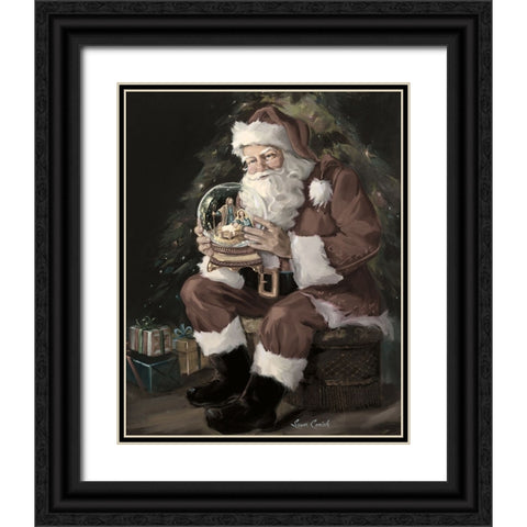 Santa Snow Globe Recolored Black Ornate Wood Framed Art Print with Double Matting by Comish, Susan