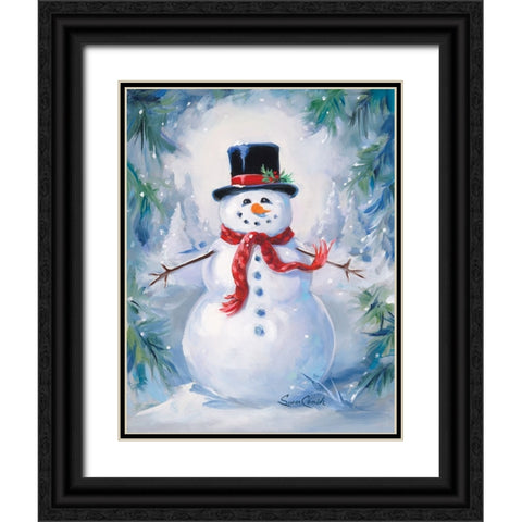 A Frosty Snowman Black Ornate Wood Framed Art Print with Double Matting by Comish, Susan