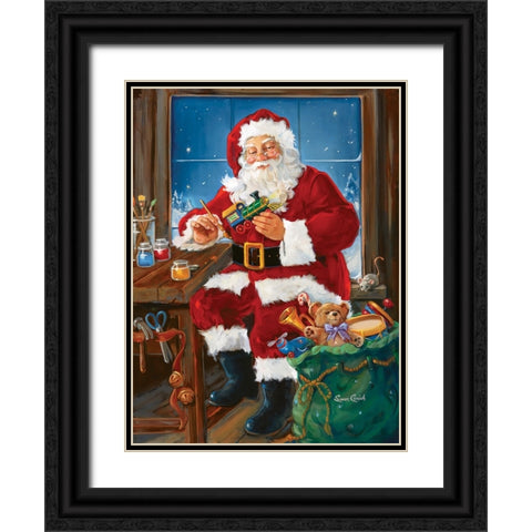 Santas Workshop Black Ornate Wood Framed Art Print with Double Matting by Comish, Susan