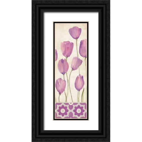 Tulips In Purple Black Ornate Wood Framed Art Print with Double Matting by Marrott, Stephanie