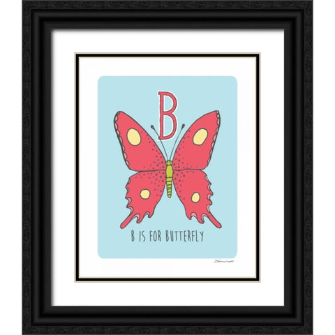 B is For Butterfly Black Ornate Wood Framed Art Print with Double Matting by Marrott, Stephanie