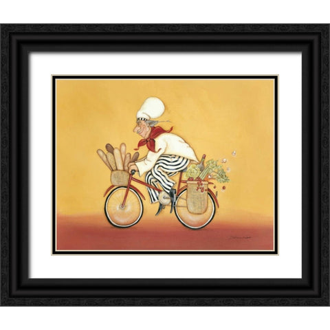 Biking Chef Black Ornate Wood Framed Art Print with Double Matting by Marrott, Stephanie