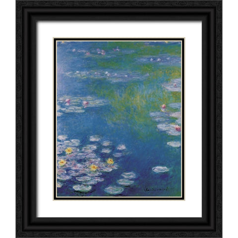 Waterlilies at Giverny Black Ornate Wood Framed Art Print with Double Matting by Monet, Claude