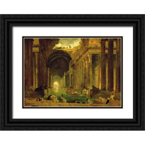 Vue Imaginaire de la Grande Galerie en Ruins Black Ornate Wood Framed Art Print with Double Matting by Robert, Hubert