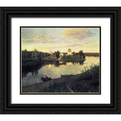 Evening Bells, 1892 Black Ornate Wood Framed Art Print with Double Matting by Levitan, Isaac